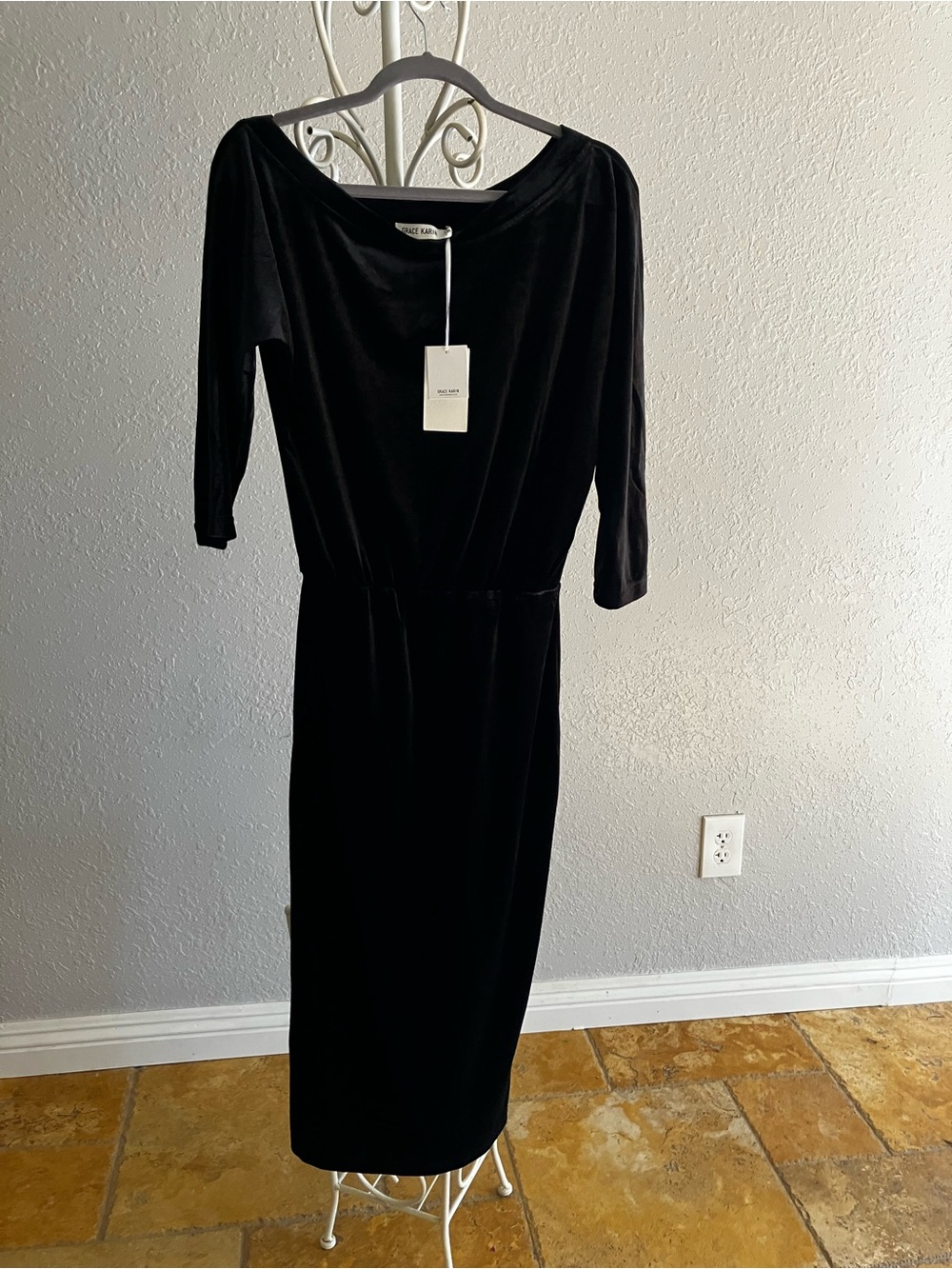 Grace Karin Black Velvet Midi Dress NWT Size S